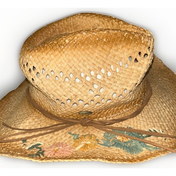 Scala San Minato Western Floral Embroidered Raffia Rodeo Boho Adjustable Hat - Picture 1 of 9